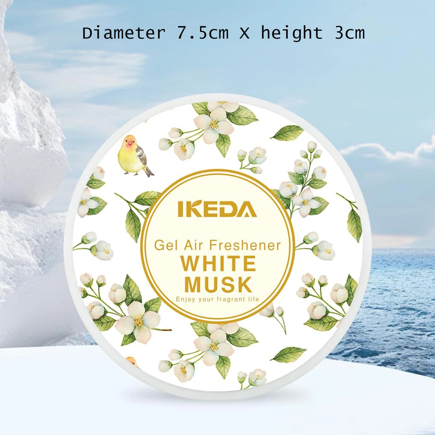 Gel air freshener tin dimensions – 7.5 cm diameter, 3 cm tall