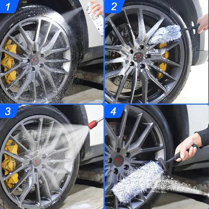 Car Rim/Wheel Brush Set (Bendable, with Cloth Cover)