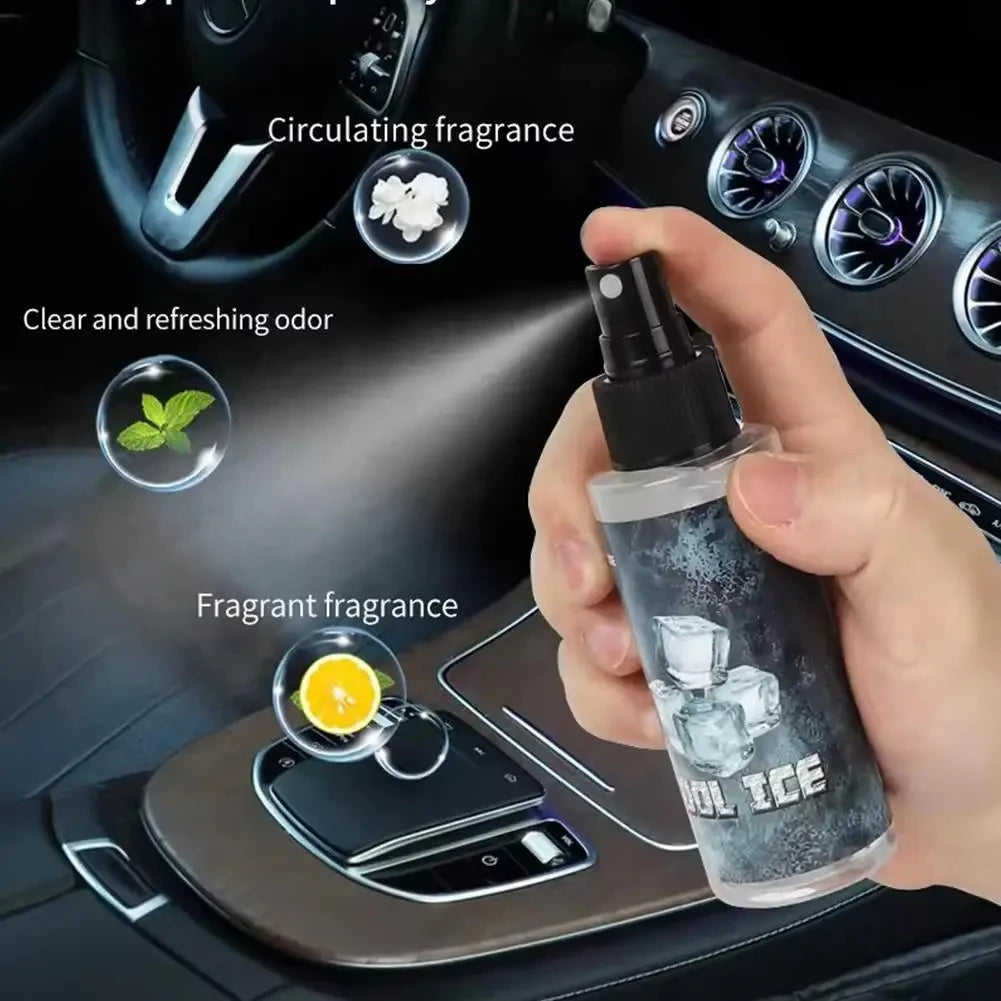 Misting the pump spray air freshener inside the cabin