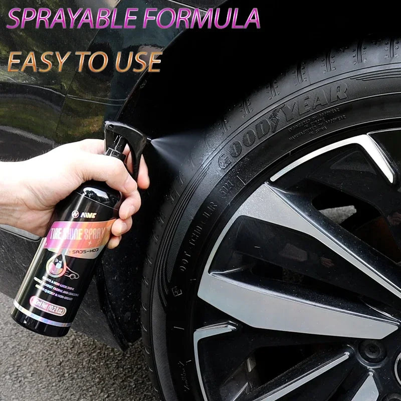 Applying the gloss restorer to a tyre