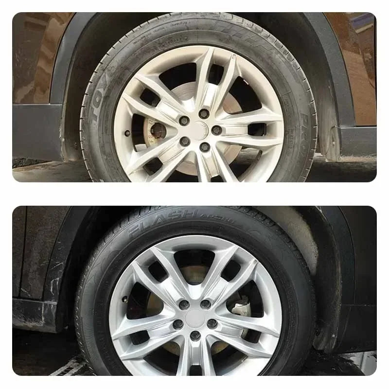 Wheels before and after tyre dressing