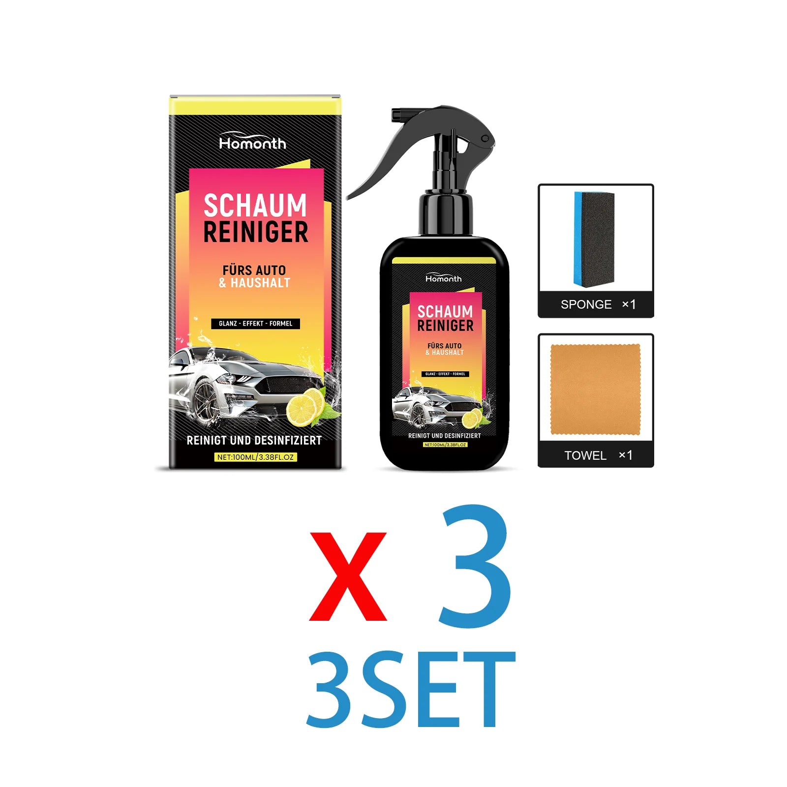 Three-kit option – three foam cleaner sets