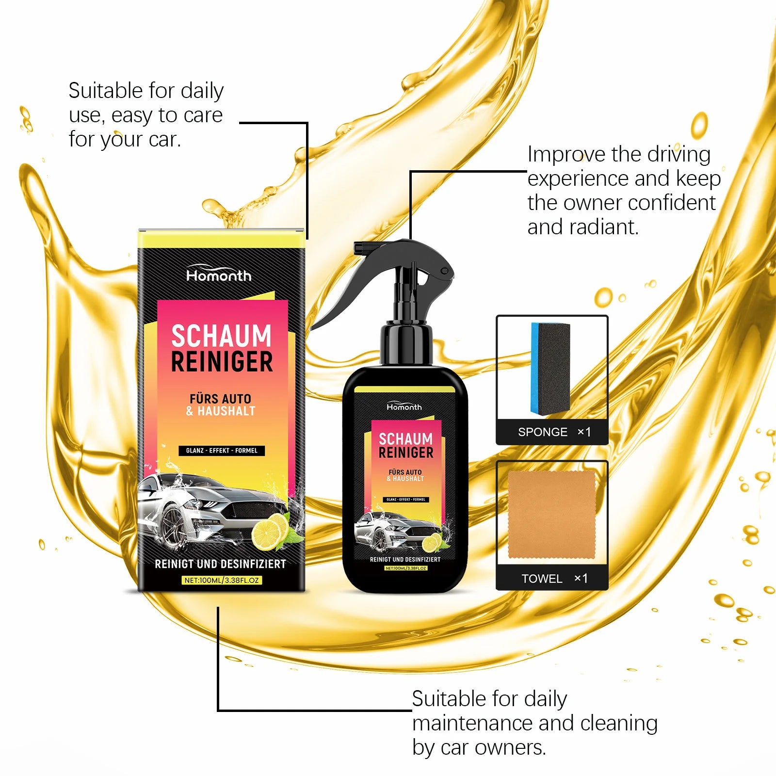 Foam cleaner kit contents with annotations