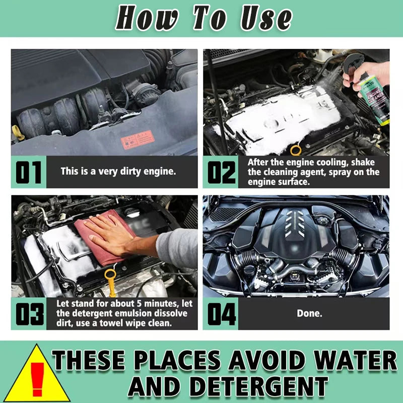 Car Engine Bay Cleaner Automobile Engine Oil Stain Remover Degreaser Waterless Wash Detailer Decontamination Deep Degreasing