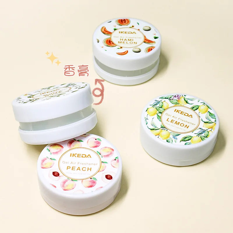 Lemon, Peach and Hami Melon gel air freshener tins