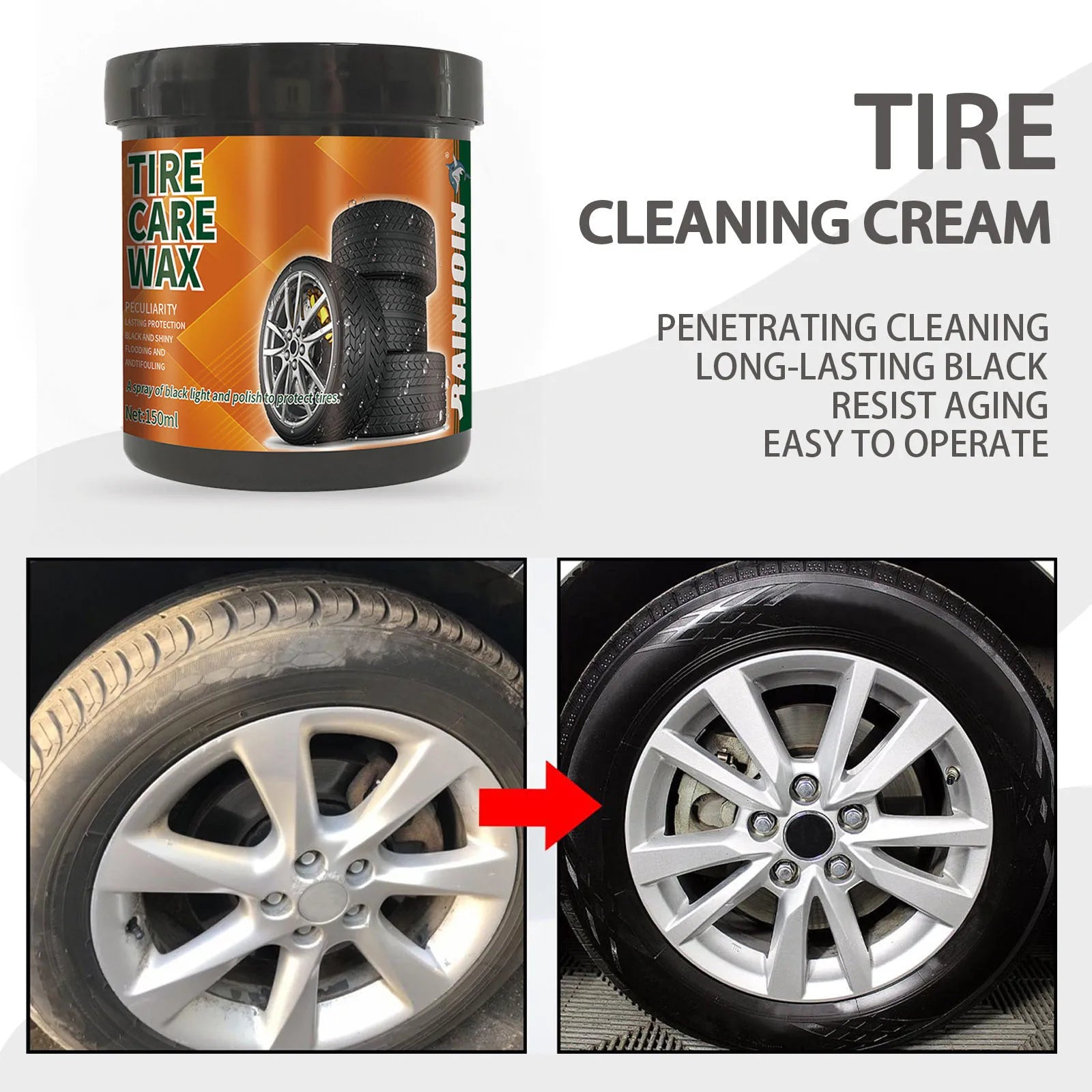 Tire Coating Wax with Sponge Car Tire Retreading Wheel Cleaning Coating Wax Black and Bright Paste Car Detailing Rim Cleaner