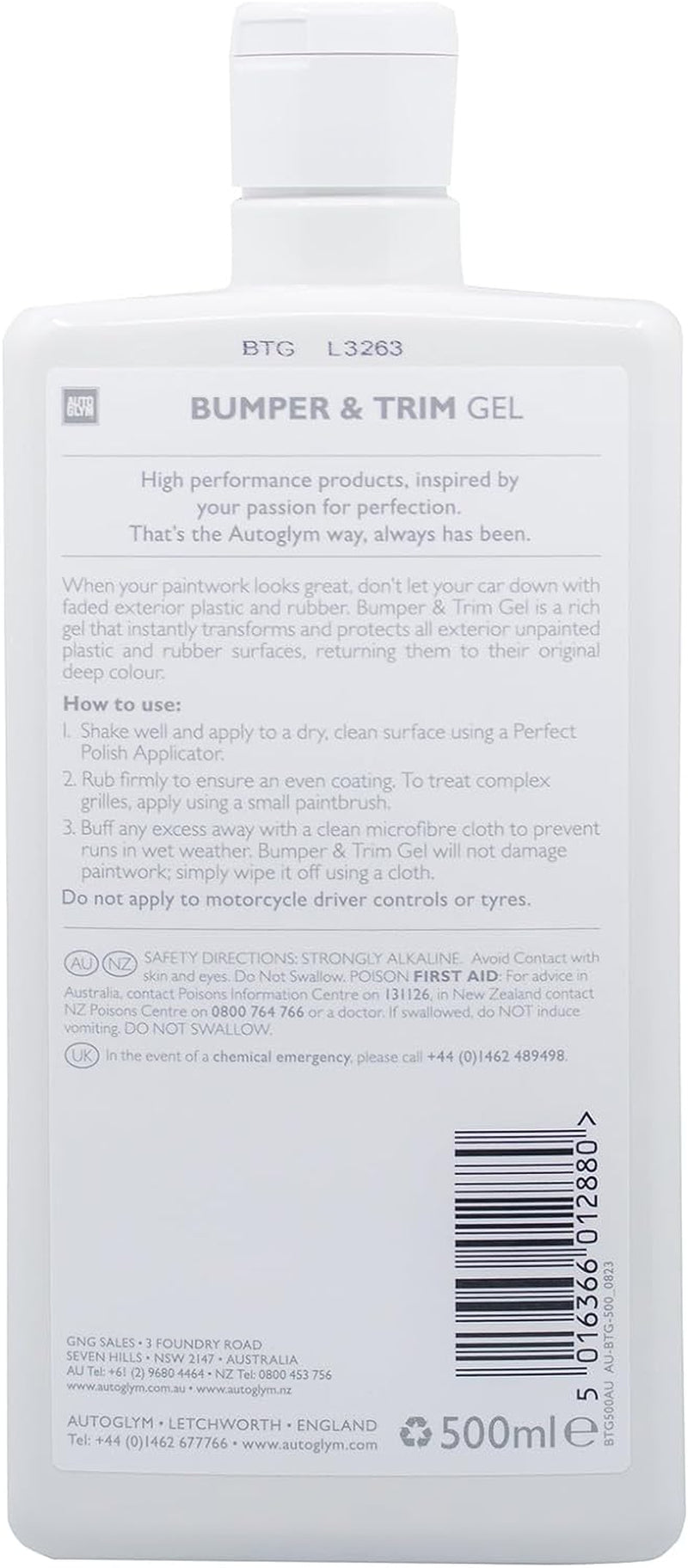 Bumper & Trim Gel, 500Ml - Car Trim Restorer Revives Colour and Protects Exterior Car Bodywork