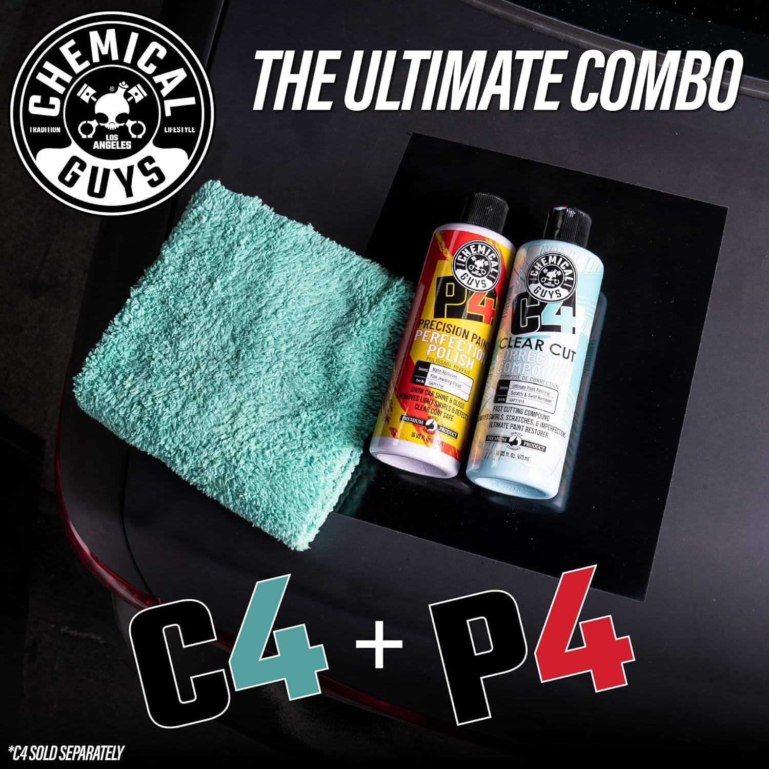 Chemical Guys, C4 & P4 Compound & Polish Paint Correction Kit, 2 X 16 Oz | Cut Scratches, Swirls and Towel Marks with C4, Then Refine Depth and Gloss with P4, Safe on Clear Coat Paint