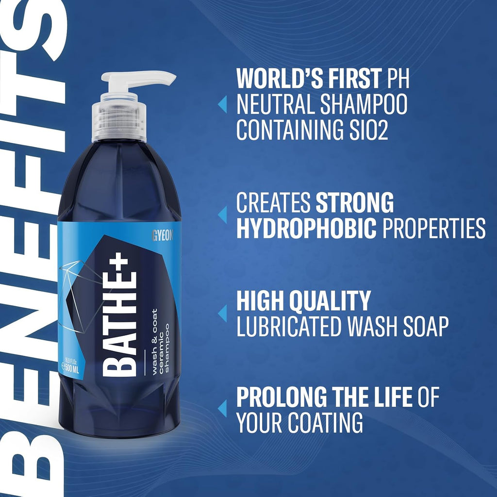 Bathe+ Ceramic‑Infused Car Wash Shampoo Sio2 Ph‑Neutral Hydrophobic Gloss Enhancer Safe on Paint Glass Rims Plastic Quick Self‑Cleaning Maintenance for Coated or Non‑Coated Vehicles